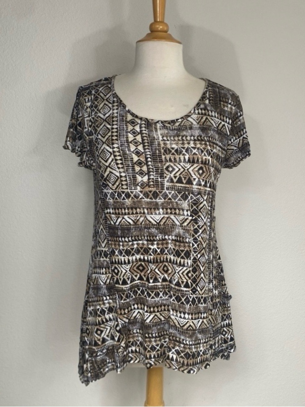 Cable & Gauge Womens Brown Aztec Print T-Shirt Size Large Casual Streetwear Boho